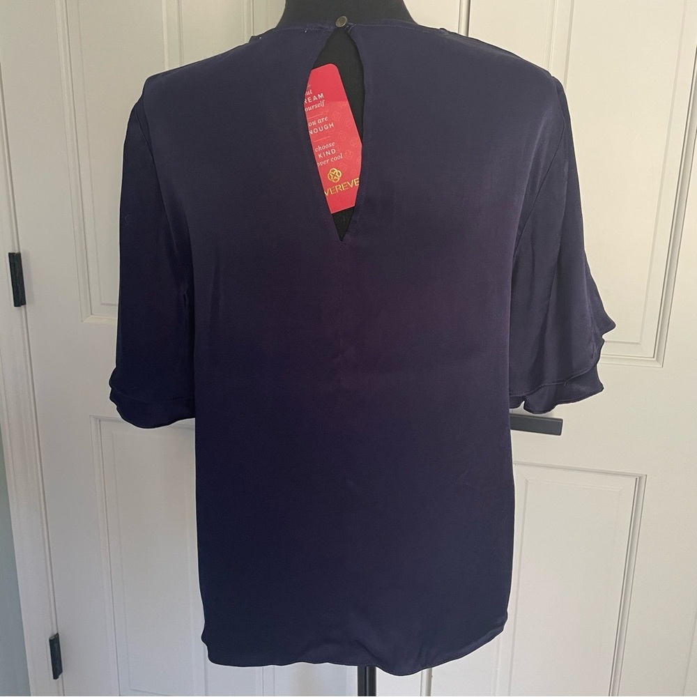 Allison Joy Deep Navy Short Sleeve Tie-Front Blouse - Picture 5 of 9